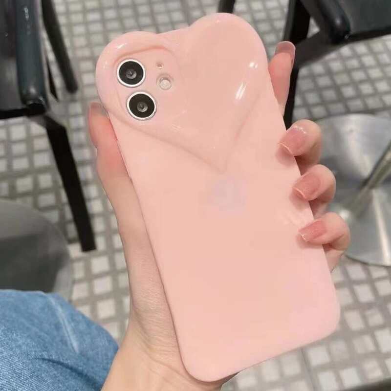 

3D Heart Decor Phone Case, Pink