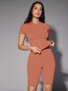 Silquee 素色合身T恤 - 橘色 - 查看 1