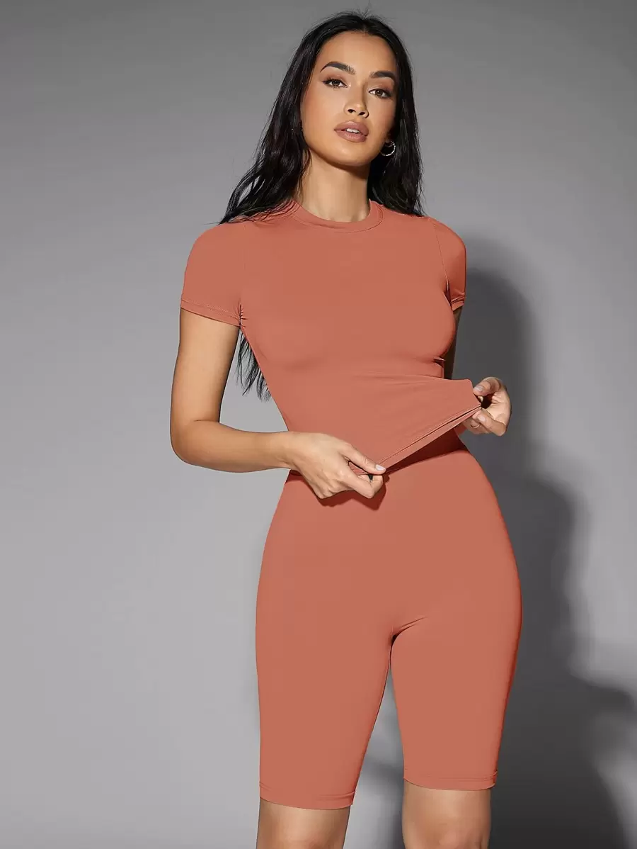 Silquee 素色合身T恤 - 橘色 - 查看 1