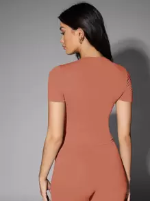 Silquee 素色合身T恤 - 橘色 - 查看 2