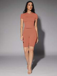 Silquee 素色合身T恤 - 橘色 - 查看 3