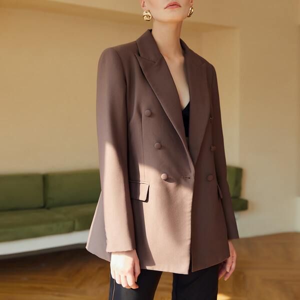 

Peak Collar Double Breasted Blazer, Coffee brown