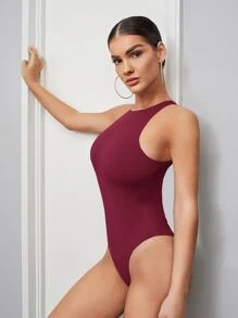 SHEIN BAE Solid Tank Bodysuit - Burgundy - View 3