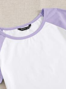 SHEIN EZwear Raglan Sleeve Crop Top & Dolphin Shorts Set - Multicolor - View 4