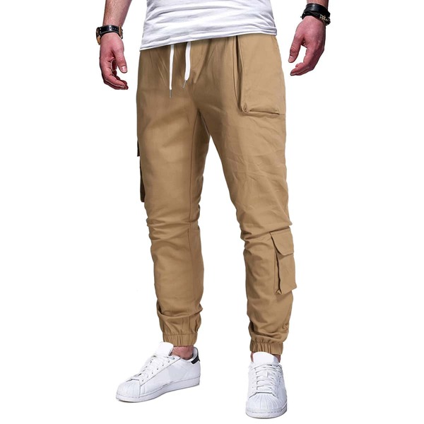 

Men Solid Flap Pocket Pants, Khaki