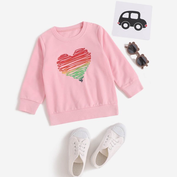 

Toddler Girls Heart Print Crew Neck Sweatshirt, Pink