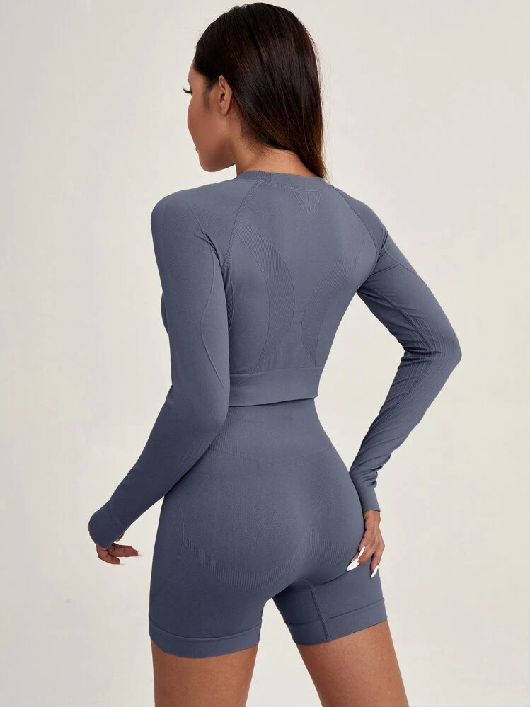 Easithlete Conjunto deportivo para mujer con agujeros para los pulgares, de secado rápido, sin costuras y elástico - Gris Oscuro - Añade 2