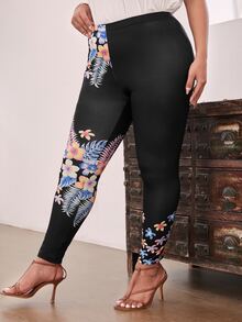 Leggings con estampado tropical - Negro - Ver 3