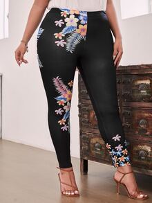 Leggings con estampado tropical - Negro - Ver 5