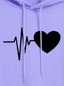 INAWLY 心形圖案落肩連帽衫 - 紫羅蘭色 - 查看 3