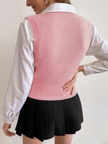 Chiquease Solid Cable Knit Sweater Vest Without Blouse - Baby Pink - View 2