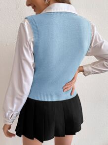 SHEIN Unity Chaleco de punto unicolor tejido de cable sin camisa - Celeste - Ver 2