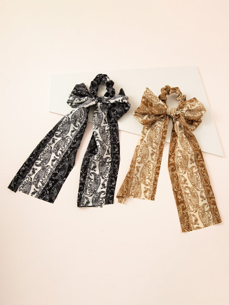2pcs Paisley Pattern Bow Decor Scarf Hair Tie