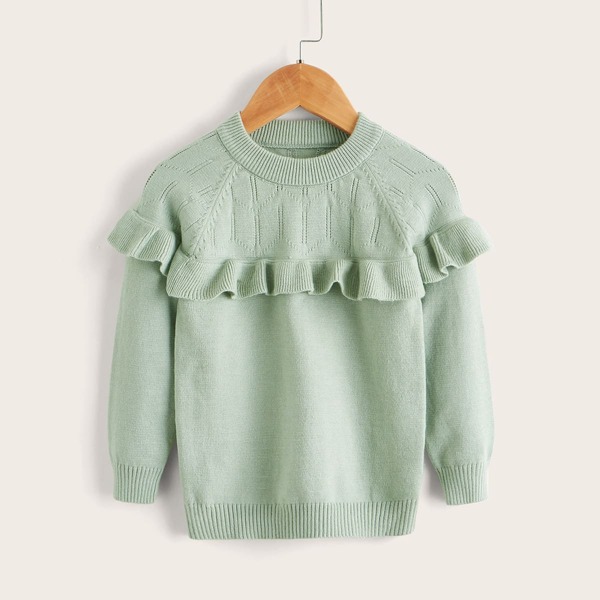 

Baby Ruffle Trim Raglan Sleeve Sweater, Mint green