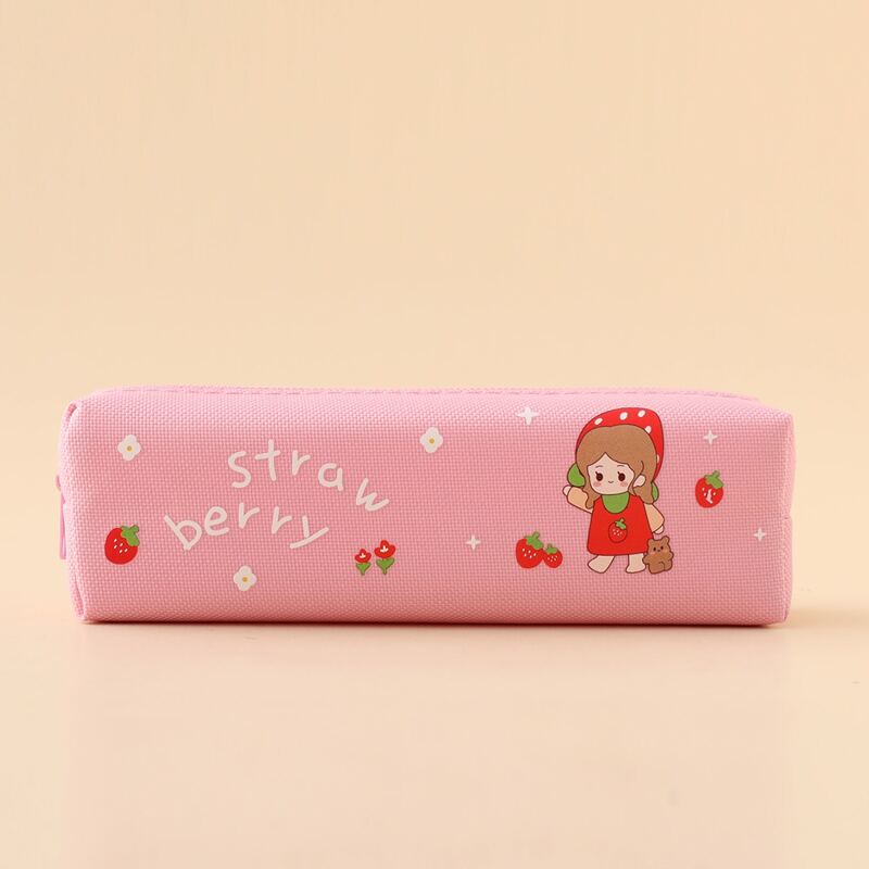 

Cartoon Girl Print Pencil Bag, Dusty pink