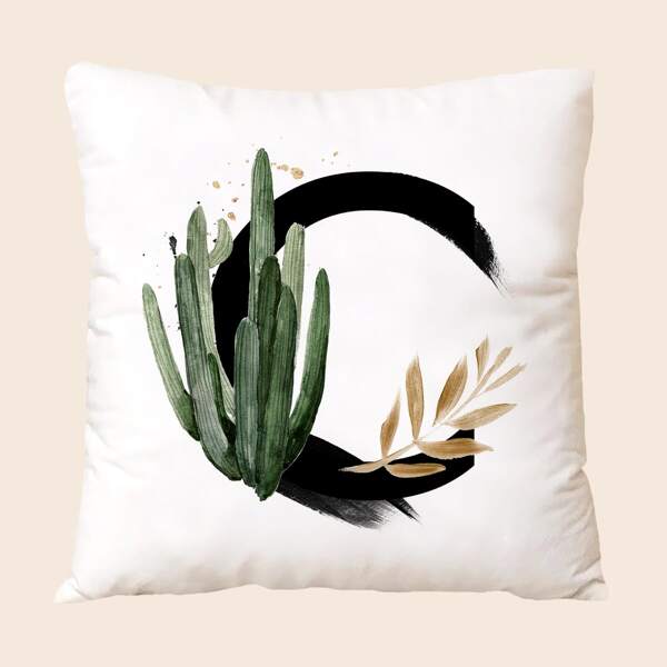 

Cactus & Letter Graphic Cushion Cover Without Filler, Multicolor