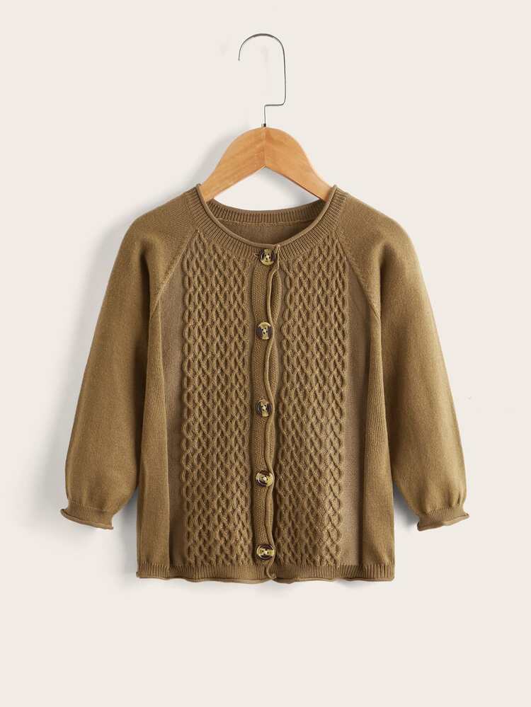 Niñas Cárdigan de manga raglán con botón - Marrón Mocha - Añade 1
