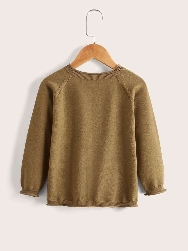 Niñas Cárdigan de manga raglán con botón - Marrón Mocha - Añade 2