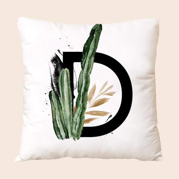 

Cactus & Letter Graphic Cushion Cover Without Filler, Multicolor