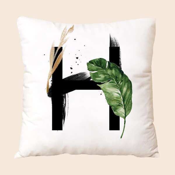

Leaf & Letter Graphic Cushion Cover Without Filler, Multicolor