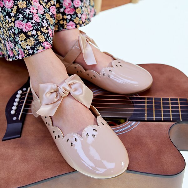

Girls Bow Decor Flats, Apricot