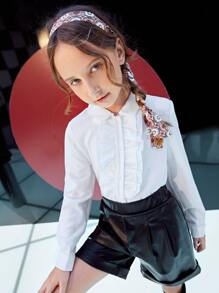 SHEIN Girls Ruffle Trim Button Up Blouse - White - View 1