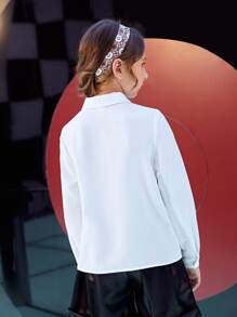 SHEIN Girls Ruffle Trim Button Up Blouse - White - View 2