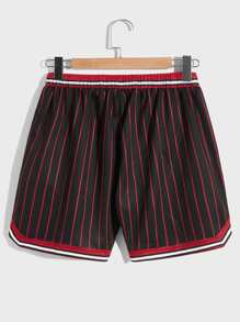 Manfinity 男士條紋和字母圖案腰部抽繩運動短褲 - 彩色 - 查看 2