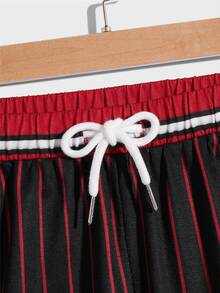 Manfinity 男士條紋和字母圖案腰部抽繩運動短褲 - 彩色 - 查看 4