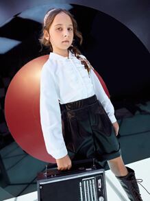 SHEIN Girls Ruffle Trim Button Up Blouse - White - View 6