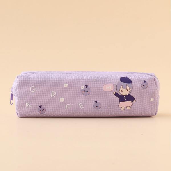

Cartoon Girl Print Pencil Bag, Dusty pink