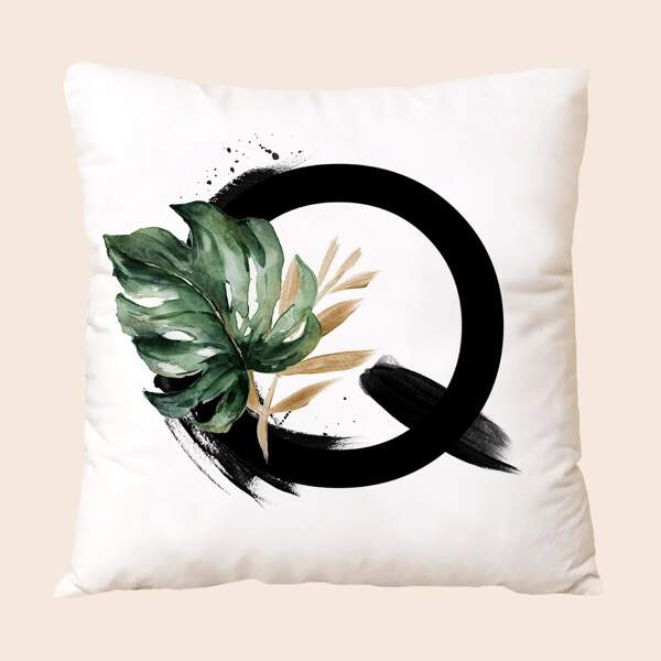 

Leaf & Letter Graphic Cushion Cover Without Filler, Multicolor