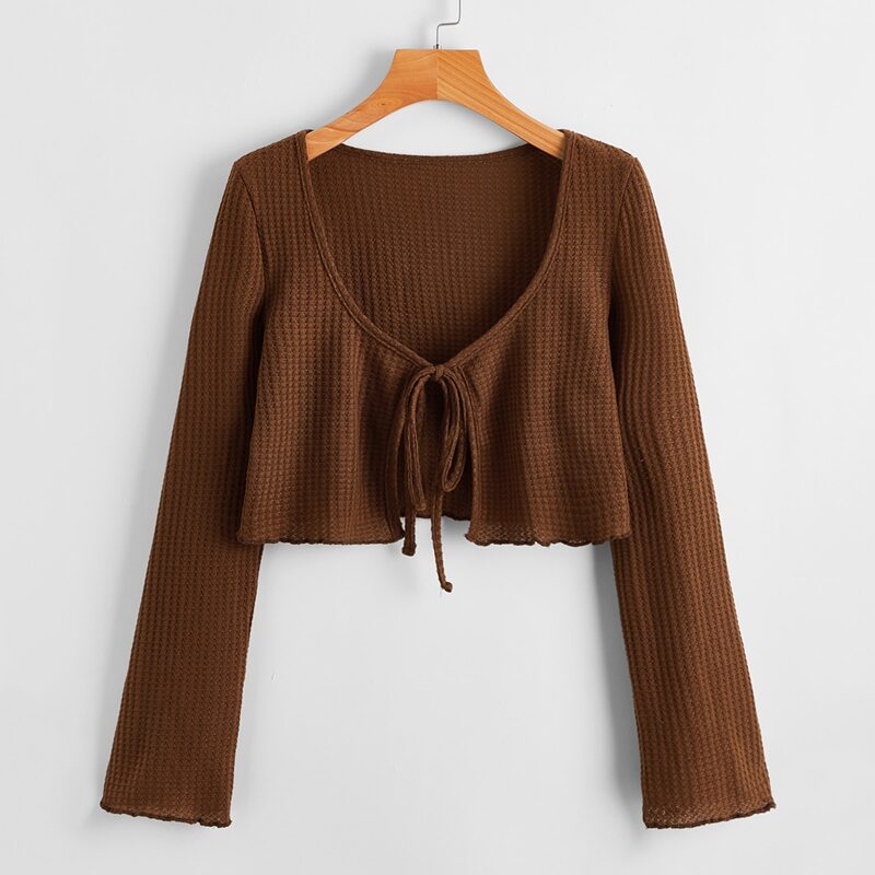 

Solid Waffle Knit Knot Top, Coffee brown