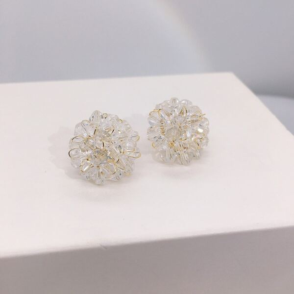 

14K Gold Plated Crystal Bead Earrings, Clear