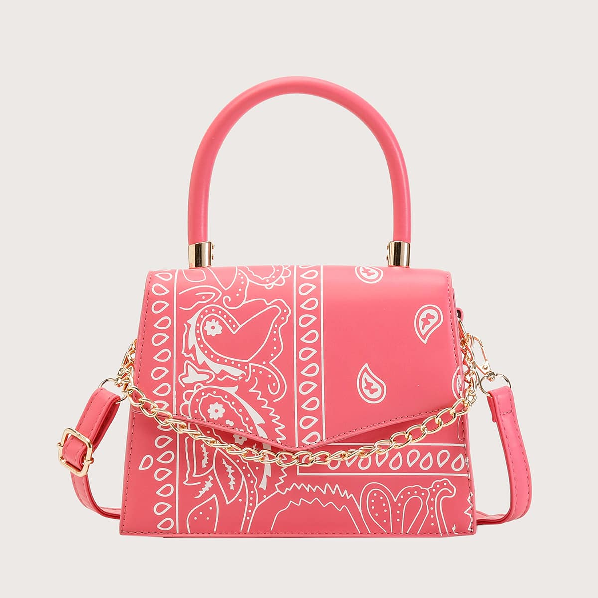 

Paisley Graphic Flap Satchel Bag, Pink