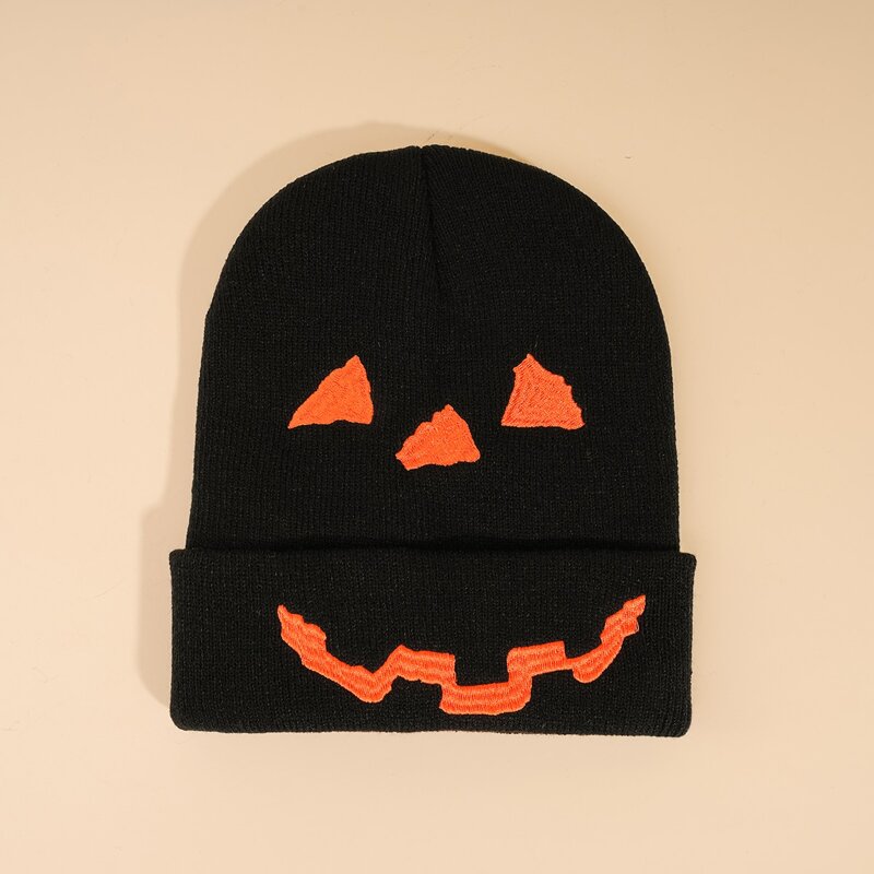 

Halloween Pumpkin Print Knitted Hat, Black