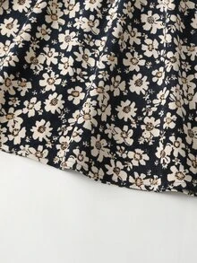 女孩滿版印花拼接領荷葉袖荷葉邊燈芯絨連衣裙 - 彩色 - 查看 4