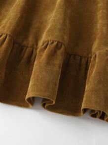 女孩褶邊彼得潘領荷葉袖荷葉邊連衣裙 - 棕色 - 查看 4