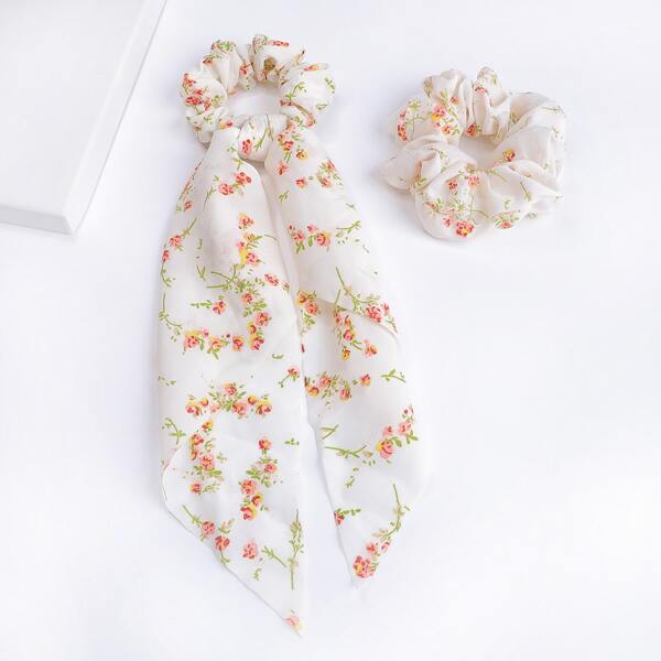 

2pcs Floral Print Hair Tie, Multicolor