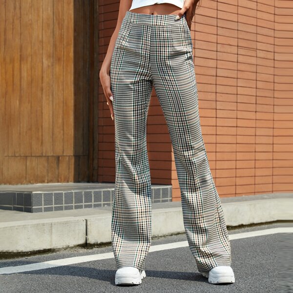 

Plaid Print High Waist Flare Leg Pants, Multicolor