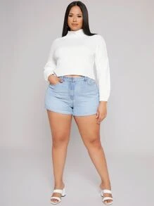 Mulvari Áo len Plus Size Cắt ra màu trơn Giải trí - trắng - Xem 3