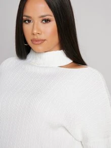 Mulvari Áo len Plus Size Cắt ra màu trơn Giải trí - trắng - Xem 4