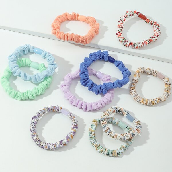 

10pcs Flower Print Hair Tie, Multicolor