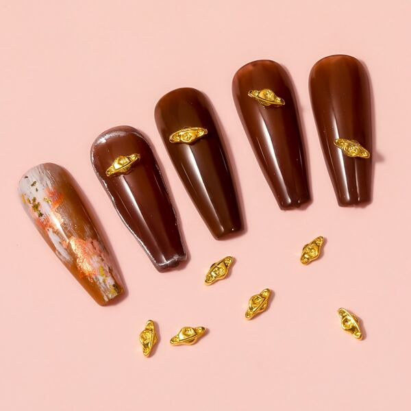 

10pcs Planet Shaped Nail Art Decoration, Gold