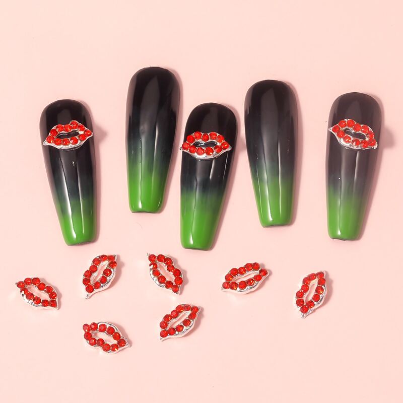 

10pcs Lip Shaped Nail Art Decoration, Red