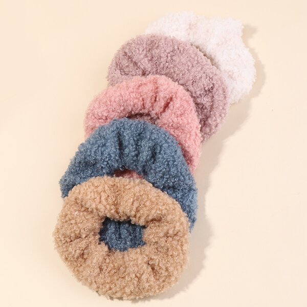 

5pcs Solid Fuzzy Scrunchie, Multicolor