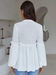 SHEIN Áo thun Bà bầu viền lá sen Viên lá sen Gân đan màu trơn Dễ thương - trắng - Xem 2