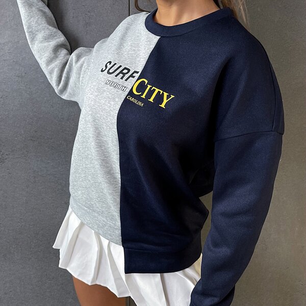 

Colorblock Letter Graphic Drop Shoulder Sweatshirt, Multicolor