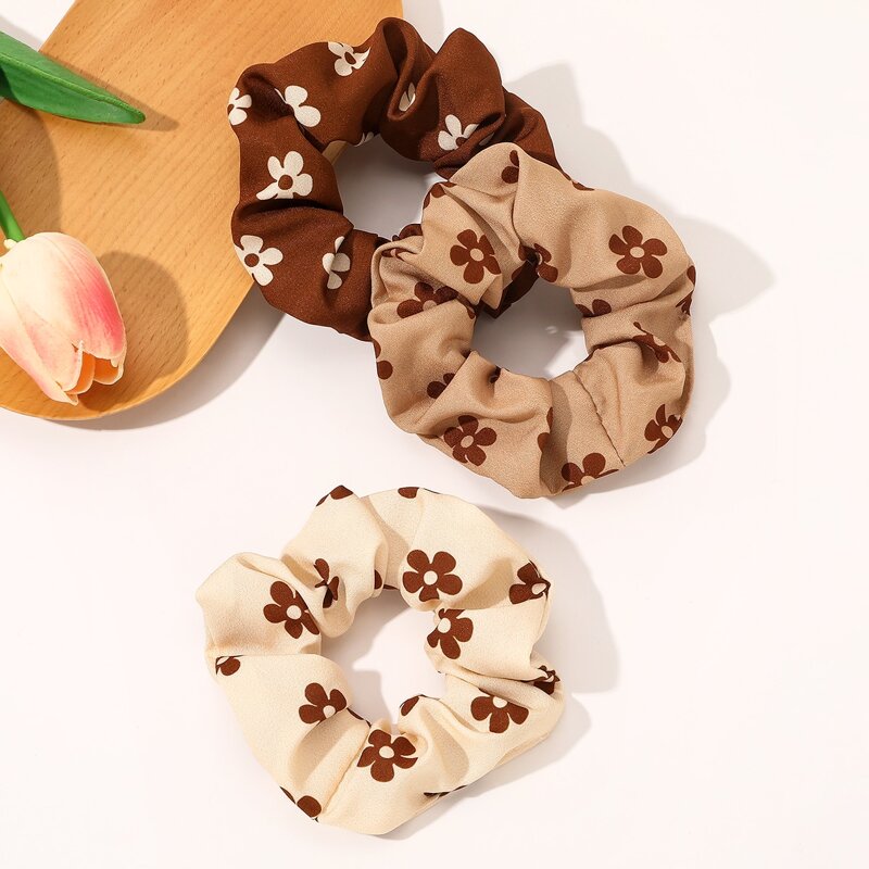 

3pcs Flower Print Scrunchie, Multicolor