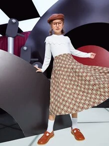 SHEIN Girls Geo Print Skirt - Brown - View 3